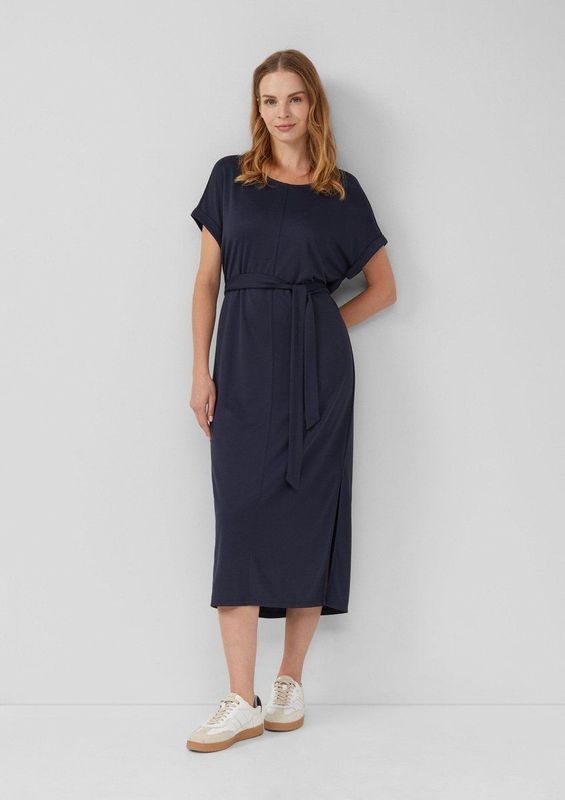 s.Oliver - Midi-Jersey Jurk - Zijsplit - Strikceintuur