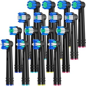 Vervangende Opzetborstels Geschikt voor Oral B, 16 stuks Elektrische Opzetborstels Voor Oral B, Werkt met Floss Action, Sensitive Clean, Precision Clean, 3D Whitening (Zwart)