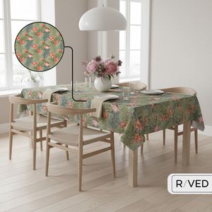 Raved Tafelzeil Rode Bloesem  140 cm x  140 cm - Groen - Bloemen - PVC - Afwasbaar