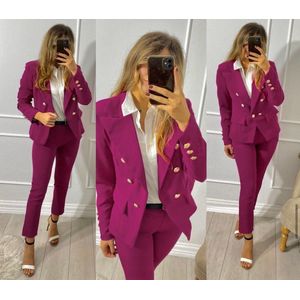 Klassieke basic blazer - Roze/paars/fuchsia - Classic blazer met gouden knopen - Colbert met stretch - Jasje voor dames - Jas voor vrouwen - One-size - Een maat