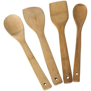 Gerim Kitchen Solutions set keukenlepels/pollepels - 4 stuks - bamboe - 30 cm