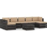 The Living Store Pallet Loungeset - Grenenhout - Beige Kussens - Hoekbank 69x70x66 - Middenbank 60x70x66 - Tafel/Voetenbank 60x62x37