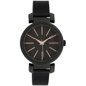OOZOO Timepieces - Zwarte horloge met zwarte metalen mesh armband - C10131