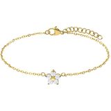 Lucardi Dames Stalen goldplated armband bloem met zirkonia wit - Armband - Staal - Goudkleurig - 20 cm