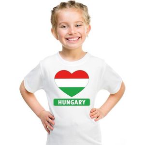 Hongarije hart vlag t-shirt wit jongens en meisjes 122/128