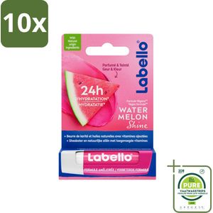 10 x Labello Lippenbalsem Blister Watermelon Shine 4.8 gr - Grootverpakking - Lippenbalsem - Hydraterende Lippenbalsem - Roze Glans - Watermeloen Lippenbalsem - Vegan Lippenbalsem