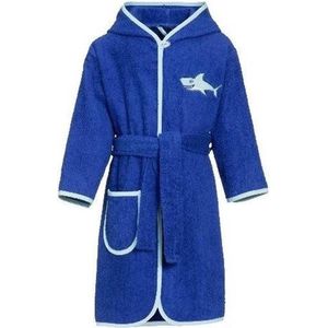 Blauwe badjas/ochtendjas haai borduursel voor kinderen - Playshoes kinder badstof badjas 122/128 (7-8 jr)