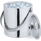 Relaxdays ijsemmer met deksel - 1.5 l - zilver - rvs - ijskoeler - luxe ijsklontjesemmer