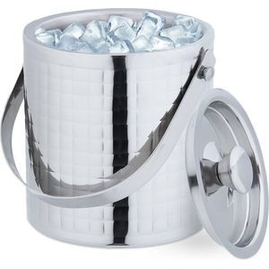 Relaxdays ijsemmer met deksel - 1.5 l - zilver - rvs - ijskoeler - luxe ijsklontjesemmer