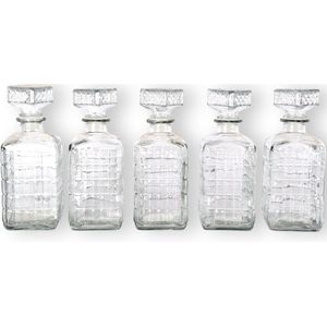 Kristal Whiskey Karaf | Set van 5, 1L elk | Ideaal Cadeau voor Man & Vrouw | Downton Abbey Geïnspireerde Whiskey Karaf Kristal Set - Luxe voor Fijnproevers