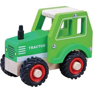 Houten tractor met rubberen wielen (met naam)