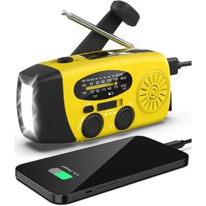 Radio Op Batterijen (Accu) Voor Rampen - Radio Opwindbaar - Noodradio - Noodradio Solar Opwindbaar - Multifunctionele Noodradio - Survival Radio - Zaklamp / Powerbank - Noodpakket - Noodrantsoen - Voor Rampen - Voor Camping - Draagbare Radio - Geel