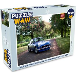 Puzzel Blauwe klassieke auto geparkeerd op een weg - Legpuzzel - Puzzel 1000 stukjes volwassenen