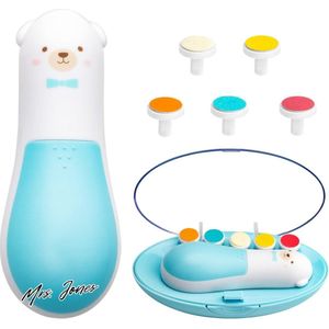 Mrs. Jones Baby nageltrimmer elektrisch- babyverzorgingsset nagelknipper 6-in-1 nagelvijl manicureset voor peuter of volwassenen (blauw-nieuw) .