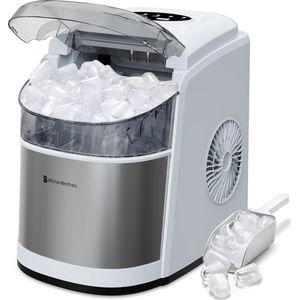 KitchenBrothers IJsblokjesmachine - 1.6L - IJsblokjesmaker met IJsschep – 12kg/24 uur - Zelfreinigingsfunctie - Wit