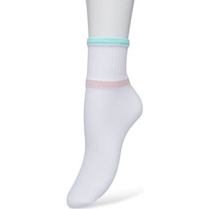 Bonnie Doon Sportieve Dames Sokken maat 36/42 Wit met Mintgroen en Roze - Met Rib Detail en Bies - Zeer zacht - Vochtregulerend - Sporty Micro Sock - Platte naden - Uitstekend Draagcomfort - Sportief - White/Mint - BP221429.391