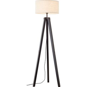 Brilliant Holbrook vloerlamp driepoot zwart/beige hout/textiel voetschakelaar 1x A60, E27, 60 W, geschikt voor normale lamp (niet inbegrepen)