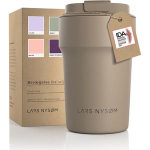 LARS NYSØM - 'Bevægelse' Thermos Coffee Mug-to-go 380ml - BPA-vrij met Isolatie - Lekvrije Roestvrijstalen Thermosbeker - Greige