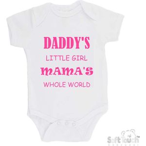 100% katoenen Romper ""Daddy's little girl Mama's whole world"" Meisjes Katoen Wit/roze Maat 56/62