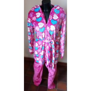 Huispak dames - Hartjes Print - Roze of Blauw - Maat XXL - Huispak dames volwassenen fleece - Met capon - rits - midden lint - Ultra HQ- cossy