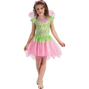 LUCIDA - Groen en roze fee kostuum voor meisjes - M 122/128 (7-9 jaar) - Kinderkostuums