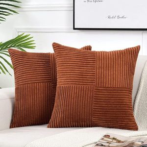 2 stuks decoratieve sierkussenhoezen voor woonkamerbankbed, rustieke boerderij Boho woondecoratie, zachte kruis corduroy patchwork textuur vierkante kussenhoes (40x40cm)