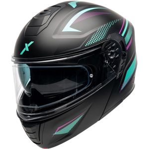 Motor Modulaire Helm ATLAS HORIZON Zwart/Turquoise/Roze Mat L van MOTOBLOUZ