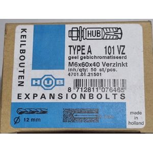 HUB Keilbouten Type A M6x60x40 geel verzinkt 101VZ (50 stuks)