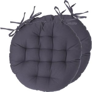 Atmosphera Tuinstoelkussens - 2x - donkergrijs - katoen - 38 x 38 x 6.5 cm - wicker zitkussen rond