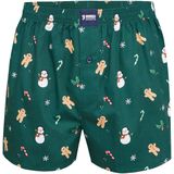 Happy Shorts Wijde Kerst Boxershort Heren Snowman + Gingerbread Groen - Maat S