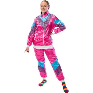 Fout trainingspak - Retro - Foute party kleding - 80s kostuum - Dames - Heren - Panterprint roze - Maat XS/S