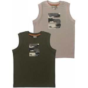 Per twee singlet, korte mouw jongens shirt uit onze Active Wear Collectie-Khaki groen en Beige maat 128