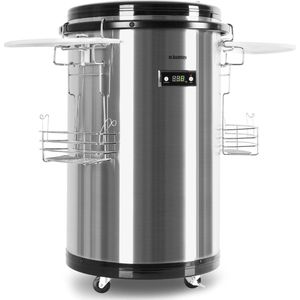 Klarstein Mr. Barbot Bar - Koelkast Drankkoelkast - 50 Liter - LCD-Scherm - 4 Wielen - Elegant - Transportabel Met Parkeerremmen - Energieklasse F - 4 Manden Voor Drakn - Transparante Deksel - Digitale Temperatuuraanduiding - Edelstaal