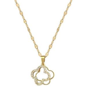 Vrouwen Klaver Ketting met Vergulde Vier Blad Lucky Hanger - Zwart Wit Zirconia Sieraden voor Moeder, Vrouw, of Vriendin