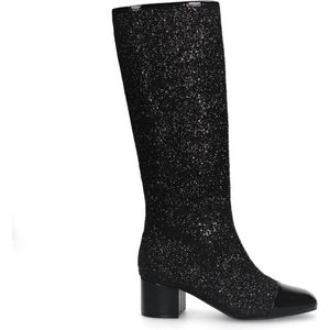 Manfield - Dames - Zwarte synthetische hoge glitterlaarzen - Maat 42