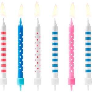 PartyDeco Verjaardagskaarsjes Stippen & Strepen Blauw/Roze