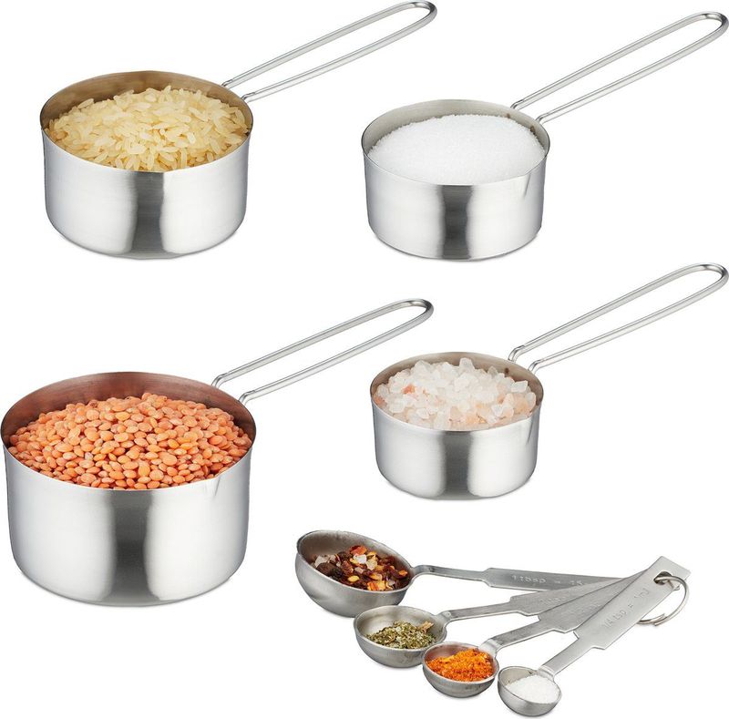 Relaxdays maatlepel set - 8-delig - rvs - US-maten en ml - maatschepjes met handgreep