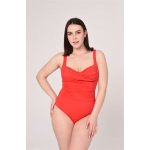 Badpak- Voorgevormd Zwempak- Badpak met plooien en modellerend effect- Dames Badmode Swimsuit 201- Rood- Maat 48