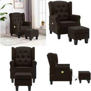 vidaXL Massagestoel met voetenbankje stof donkerbruin - Massagestoel - Massagestoelen - Zitstoel - Zitstoelen