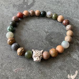 Armband - mix van verschillende natuurstenen - tijgerkop teken - 20,5 cm 8 mm