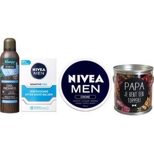 Kneipp Cadeauset Men Papa Topper Cool Freshness & Nivea - Nivea Men Aftershave 100 ml Sensitive Cool - Nivea Men Creme Blik 150 ml - Kneipp Douchefoam 200ml Men Cool Freshnes