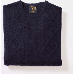 Osborne Knitwear Trui met dikke kabels en ronde hals - Lamswol - Indigo Melange - 2XL