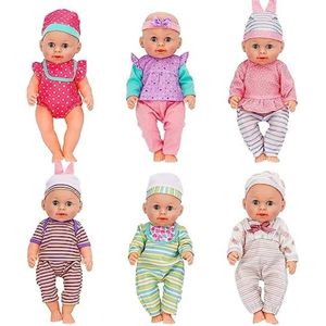 Set van 6 poppenjurken, poppenkleding, outfits voor 30 cm, 33 cm, 35 cm, 36 cm, pasgeborenen babypoppen jongens meisjes, poppenkleding, horen hoeden en hoofdbanden, poppenaccessoires