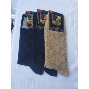 Geruiten heren sokken - donkerblauw/beige - 43/46 - 3 paar - katoen