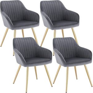 Set van 4 Comfortabele Eetkamerstoelen met Fluwelen Zitting en Armleuningen