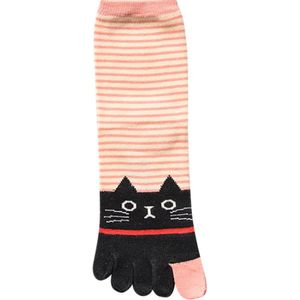 Teensokken - toe socks - dames - print kat - roze / zalm- 36-40