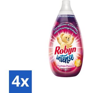 4 x Robijn Intense - Wasverzachter - Intense Fuchsia Passion - 870ml - 58 Wasbeurten - Wasverzachter - Fuchsia Passion - Geur - Frisheid - Zomerbloemen