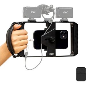 Smartphone Video Rig met Draadloze Afstandsbediening + Polsband, Telefoon Stabilizer, Handheld Filmmaking Rig Cage met 3 Cold Shoe Houder voor Vloggen YouTube Video Maker voor iPhone 13