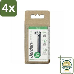 Jordan - Opzetborstels - Green Clean - 2 Opzetborstels - Voordeelverpakking - 4 stuks - Duurzame tandenborstel - Zachte tandenborstel