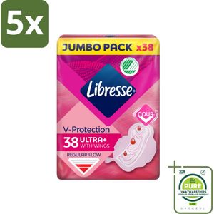 5 x Libresse – Maandverband – Ultra+ Regular met Vleugels – Extra bescherming – 38 Maandverbanden - Grootverpakking - Maandverband - Menstruatie - Bescherming - Vleugels - SecureFit